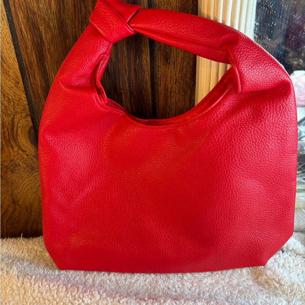 Red Knotted Handle Shoulder Bag - Women